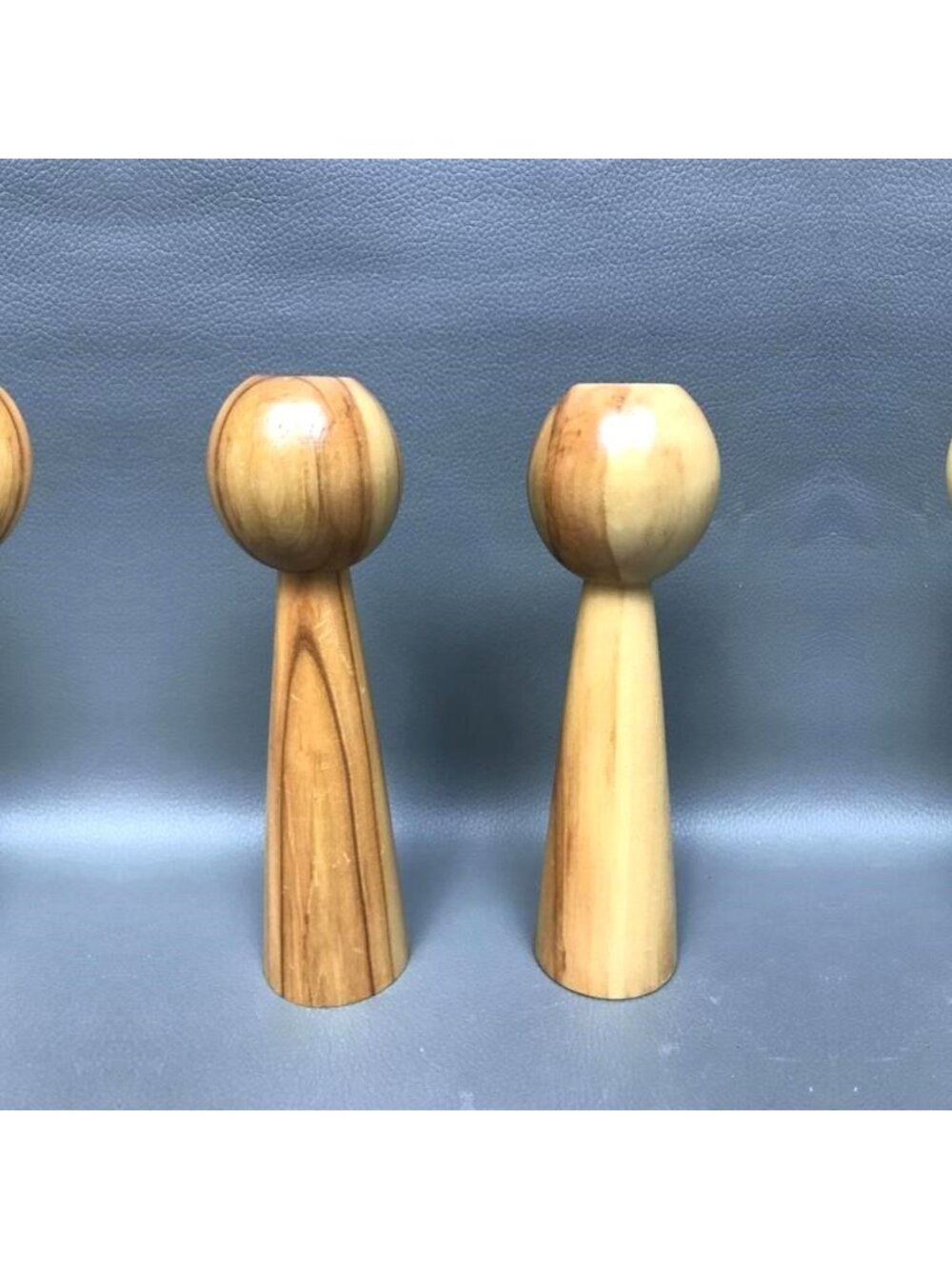 Vintage MCM Turned Wood Candlestick Holders Pair - Scandinavian Modern Style